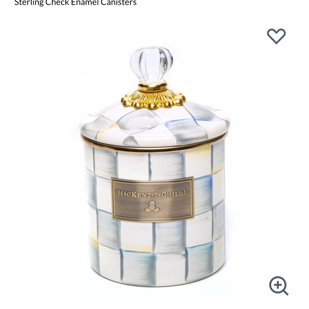 Brand New MacKenzie-Childs Grey and Gold Checkered Canister
